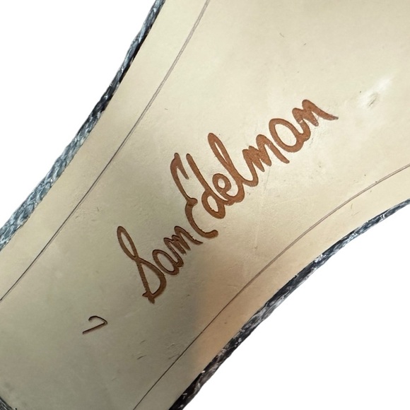 Sam Edelman Snakeskin Yaro Block Heeled Ankle Strap Sandals Silver Pumps 7 - Picture 12 of 15